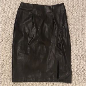 Slit leg, high waist leather skirt